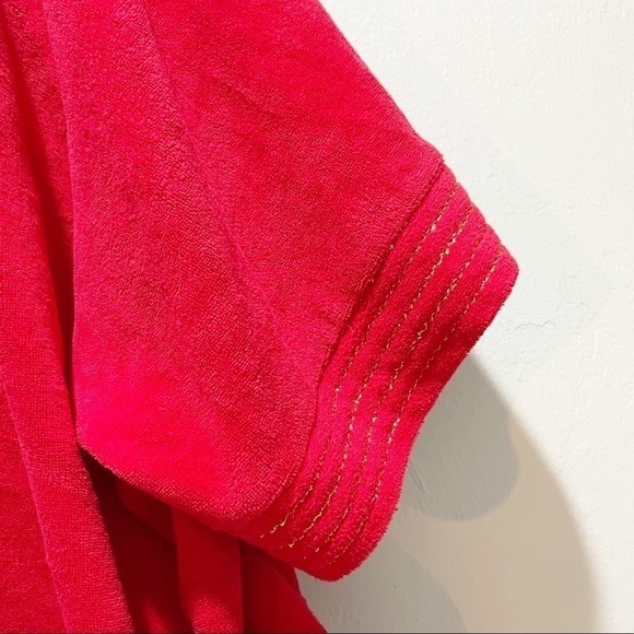 Vintage PATRICIA LEIGH Women’s Red Terry V-Neck Caftan Metallic Stitching USA OS - Picture 4 of 8